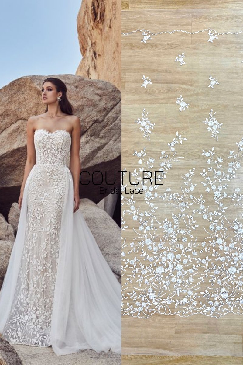 Floral Lace: Scattered Floral Sprays with Scalloped Border, 3 Meters