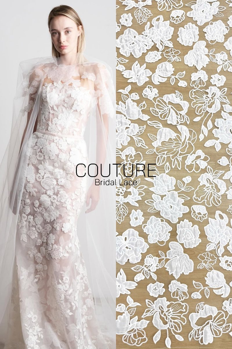 Floral Lace: Scattered Floral Sprays with Scalloped Border, 3 Meters