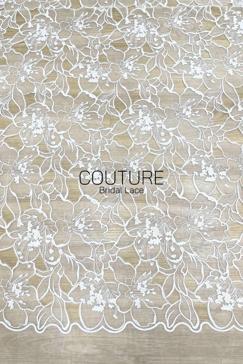 Floral Lace: Dense Allover Floral with Scalloped Border, 3 Meters