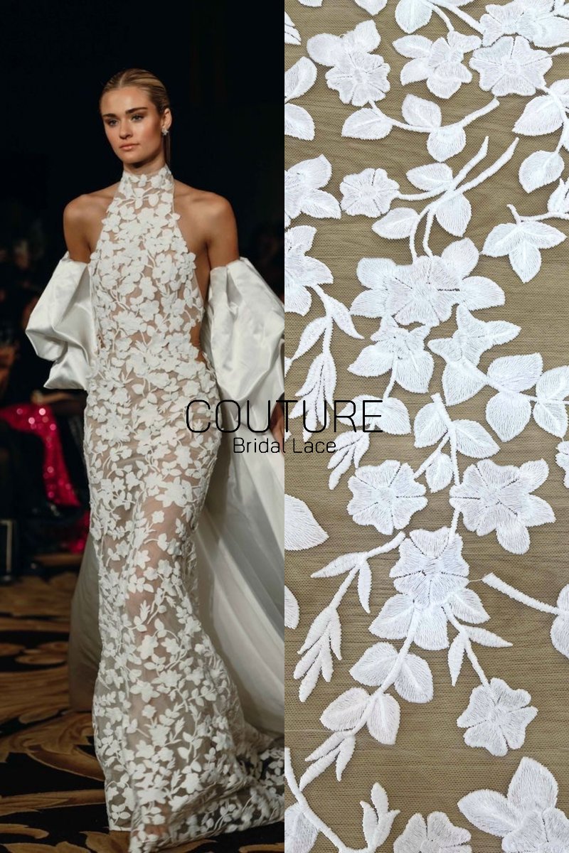 Floral Lace: Scattered Floral Vine with Scalloped Border, 3 Meters