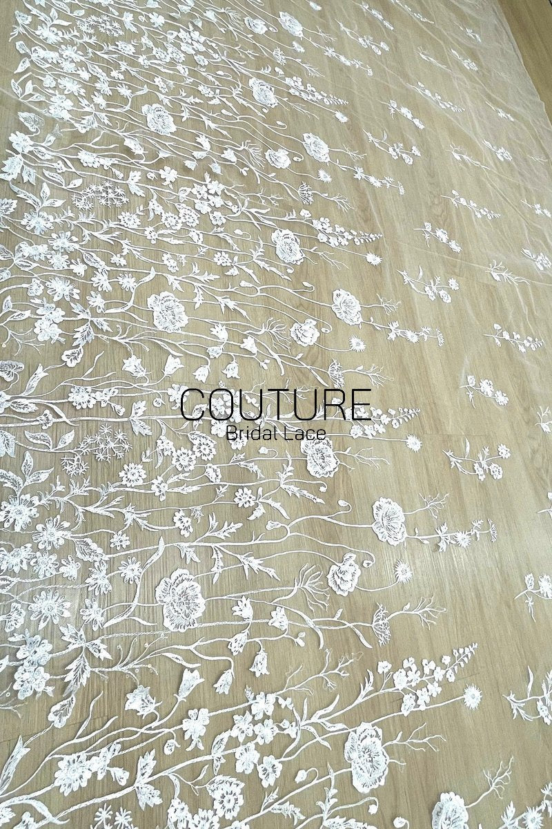Floral Lace: Ornate Floral Clusters with Scalloped Border, 3 Meters