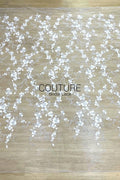 Beadings Lace: White Floral Blossom Cascade with Scalloped Beaded Floral Edge Detail, 3 Meters
