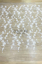 Beadings Lace: White Floral Blossom Cascade with Scalloped Beaded Floral Edge Detail, 3 Meters
