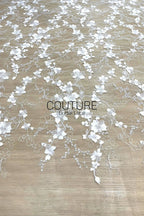 Beadings Lace: White Floral Blossom Cascade with Scalloped Beaded Floral Edge Detail, 3 Meters