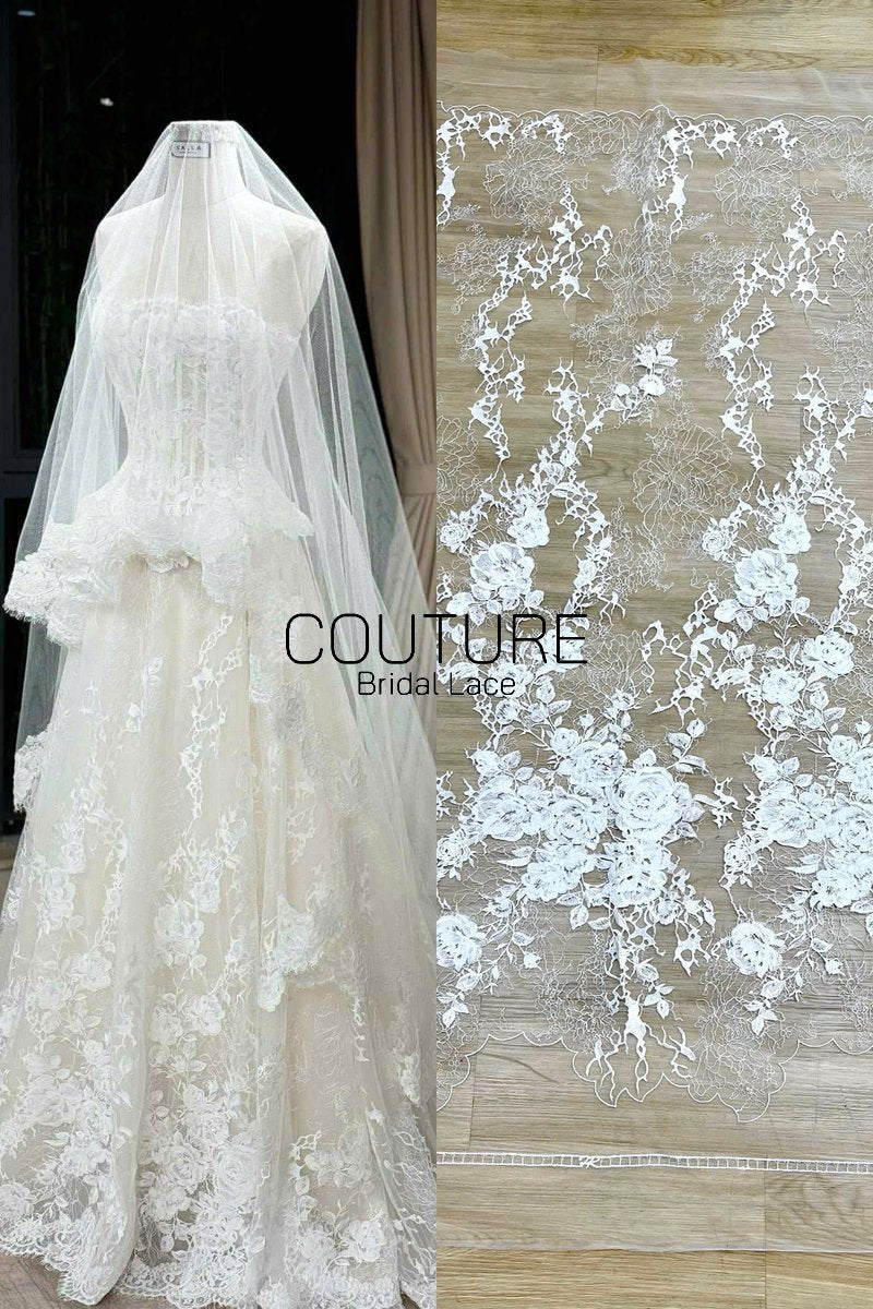 Floral Lace: Ornate Floral Clusters with Scalloped Border, 3 Meters
