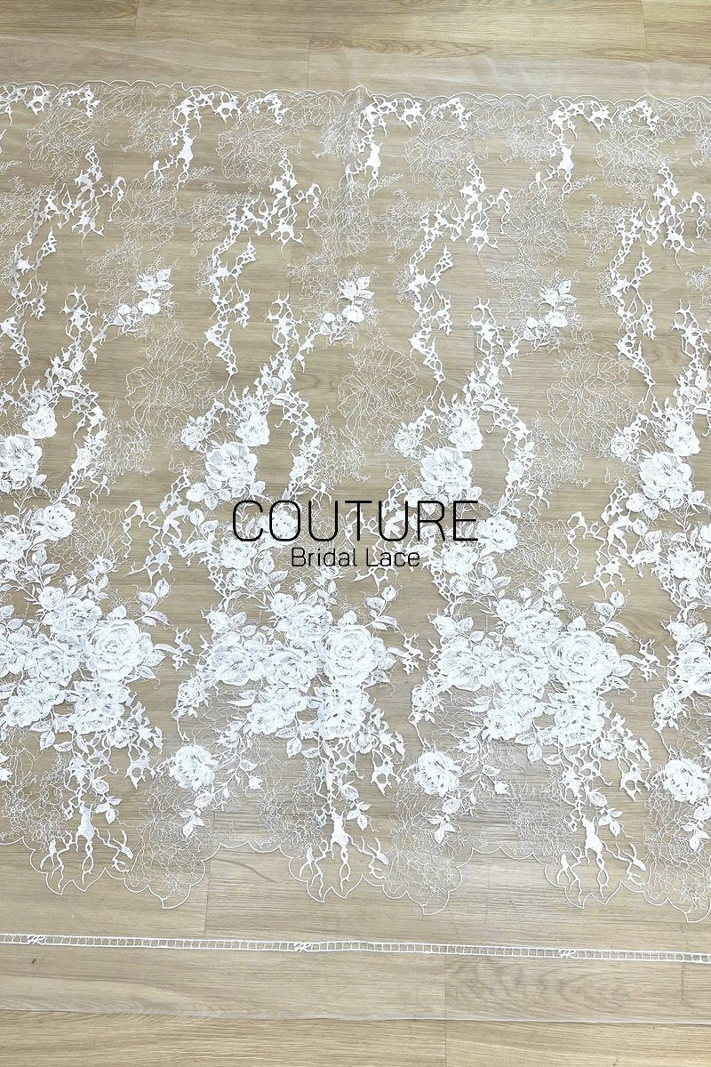 Floral Lace: Ornate Floral Clusters with Scalloped Border, 3 Meters