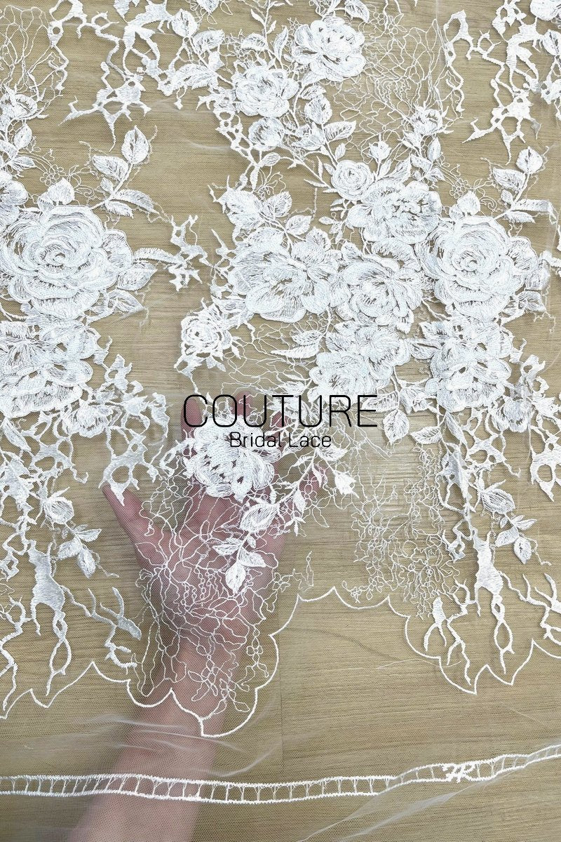 Floral Lace: Ornate Floral Clusters with Scalloped Border, 3 Meters