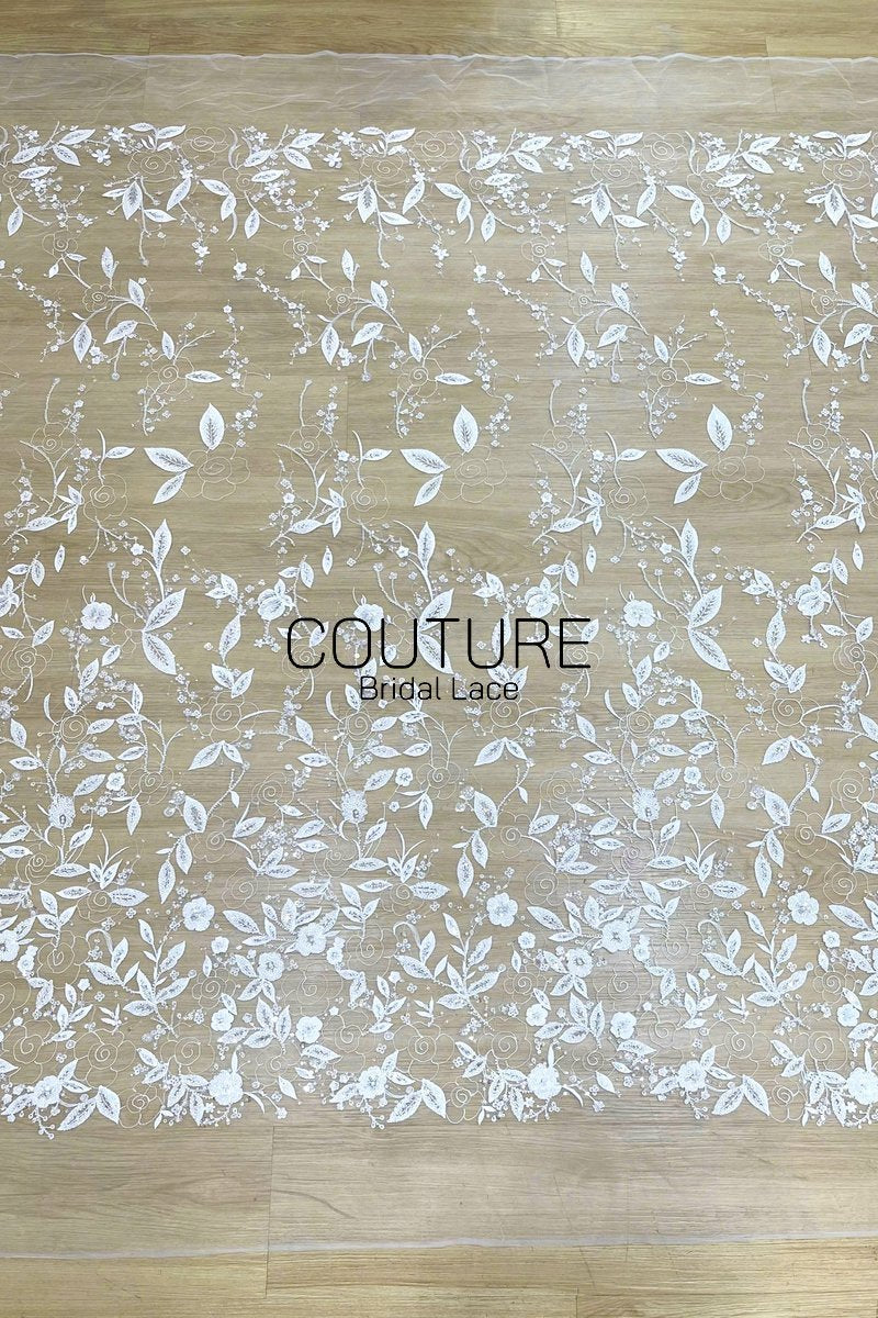 Floral Lace: Dense Allover Floral with Scalloped Border, 3 Meters