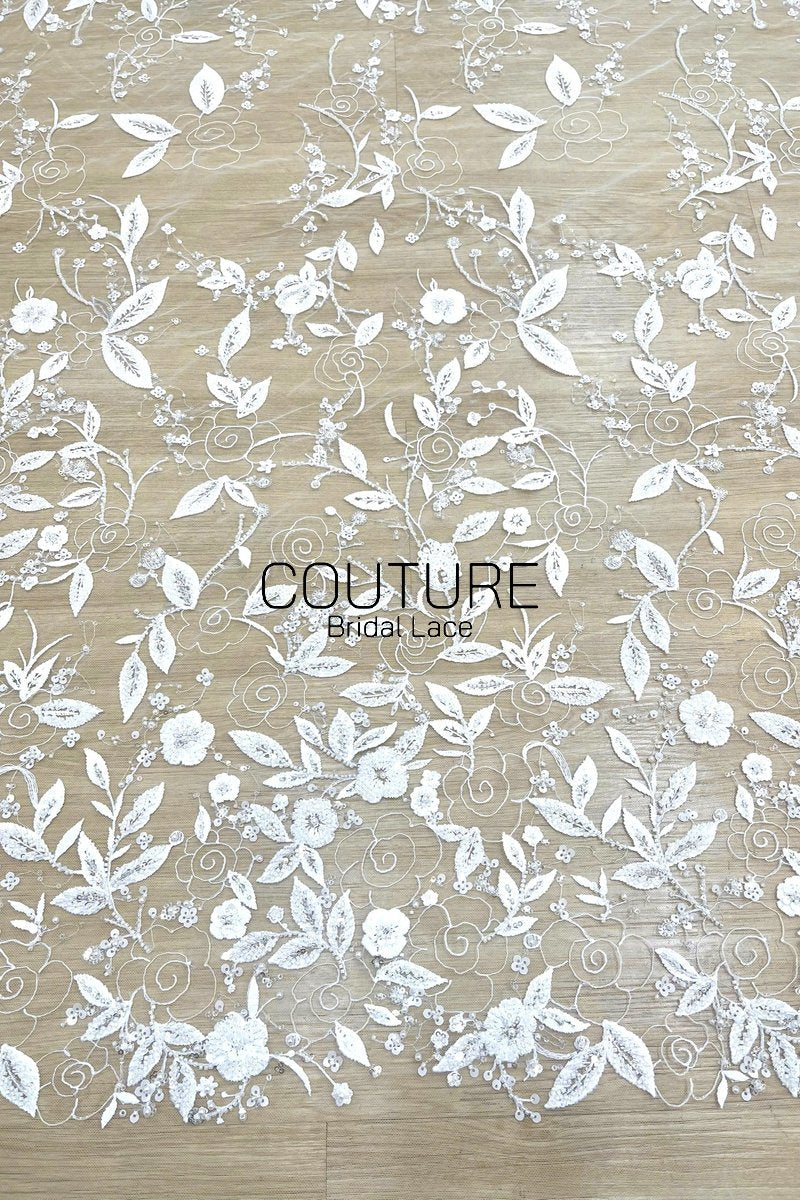 Floral Lace: Dense Allover Floral with Scalloped Border, 3 Meters