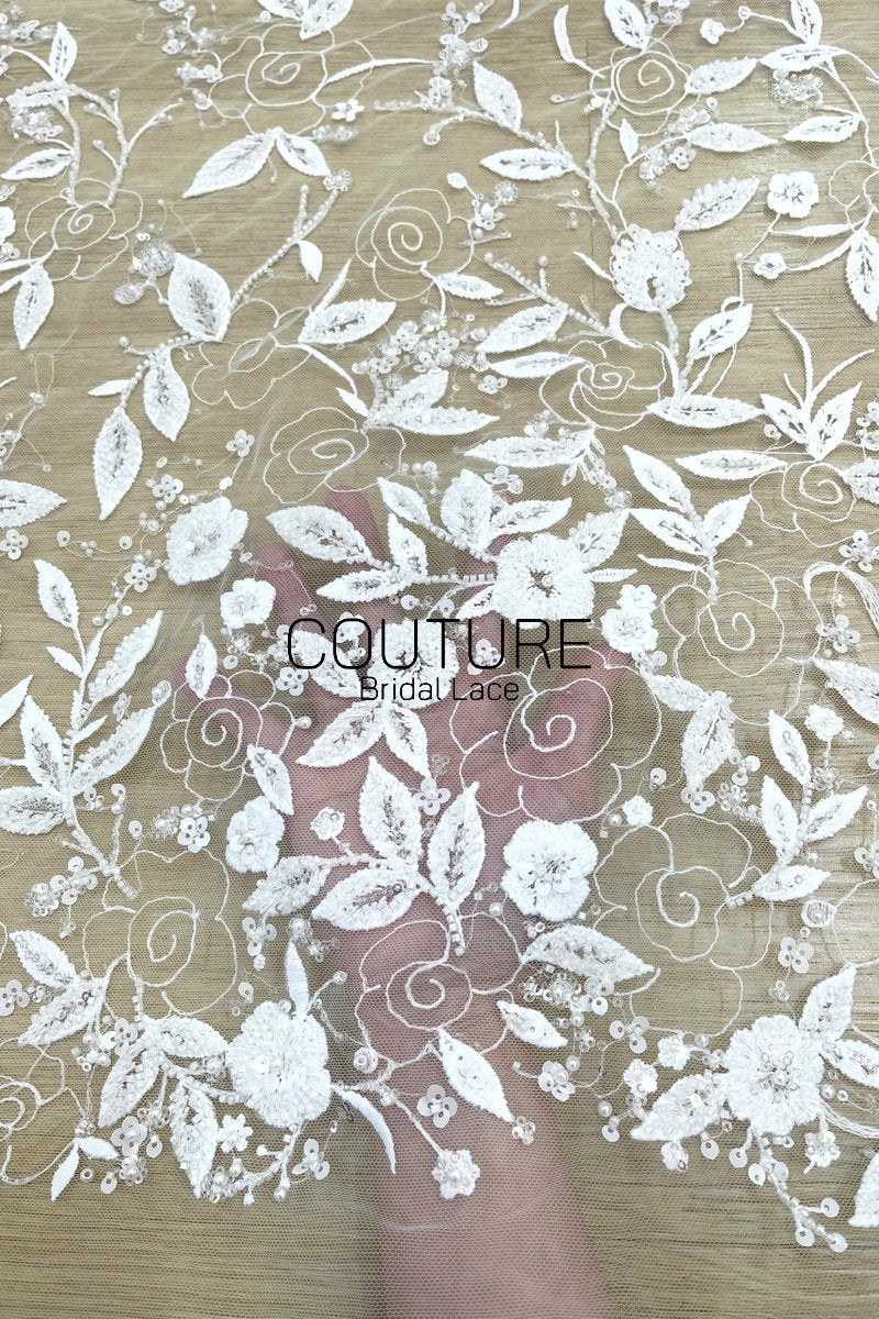 Floral Lace: Dense Allover Floral with Scalloped Border, 3 Meters