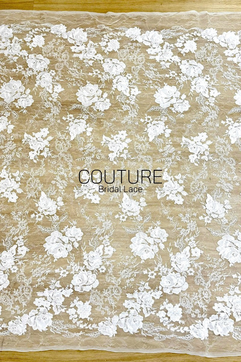 Floral Lace: Scattered Floral Clusters with Eyelash Scalloped Border, 3 Meters