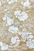 Floral Lace: Scattered Floral Clusters with Eyelash Scalloped Border, 3 Meters