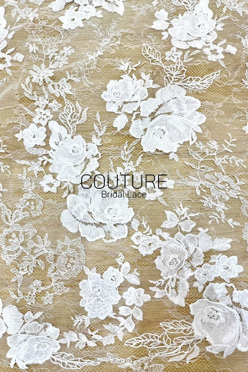 Floral Lace: Scattered Floral Clusters with Eyelash Scalloped Border, 3 Meters