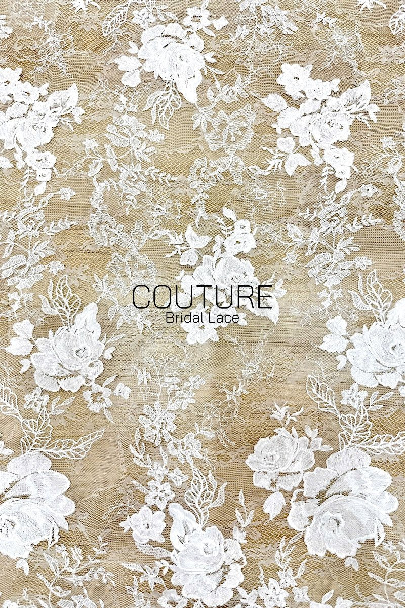 Floral Lace: Scattered Floral Clusters with Eyelash Scalloped Border, 3 Meters