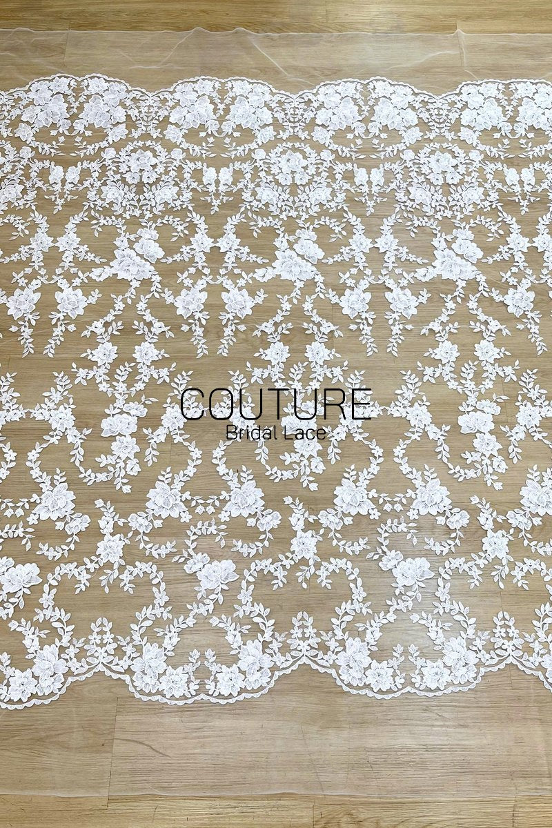 Floral Lace: Dense Allover Floral with Scalloped Border, 3 Meters