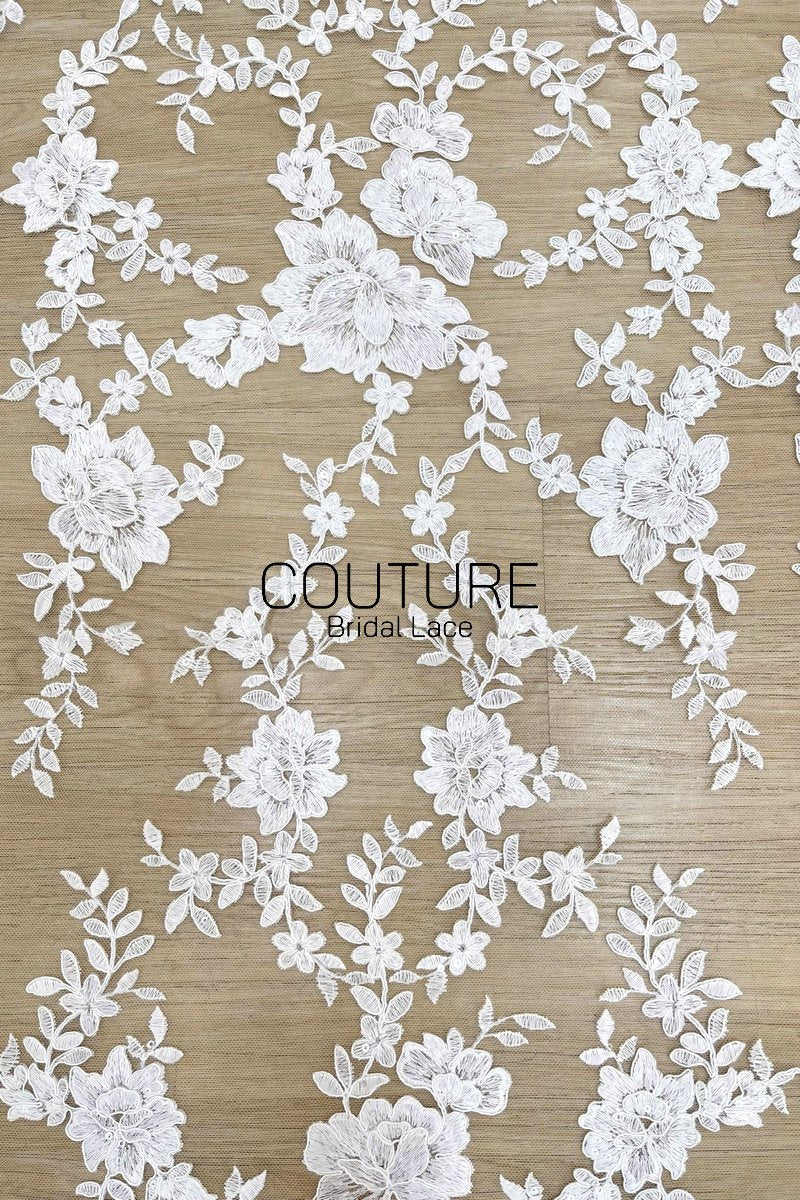 Floral Lace: Dense Allover Floral with Scalloped Border, 3 Meters