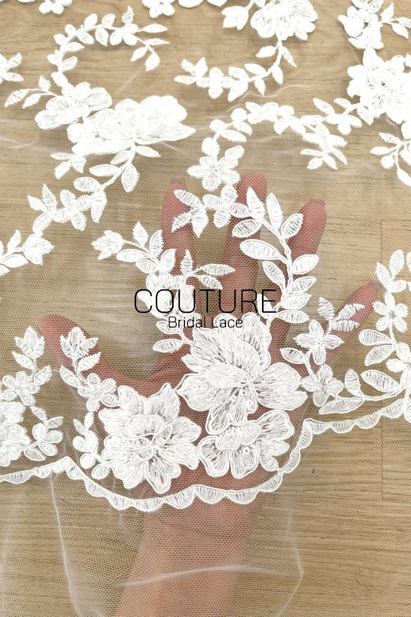Floral Lace: Dense Allover Floral with Scalloped Border, 3 Meters
