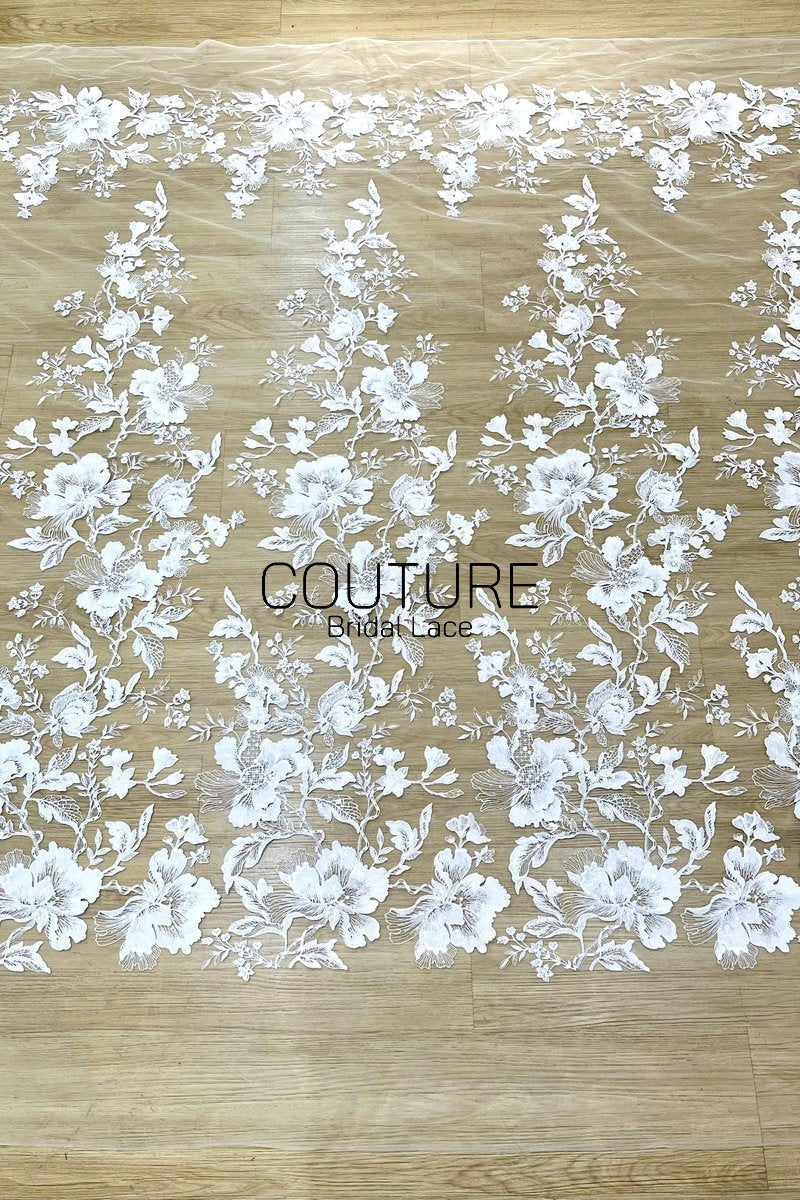 Floral Lace: Dense Allover Floral with Scalloped Border, 3 Meters