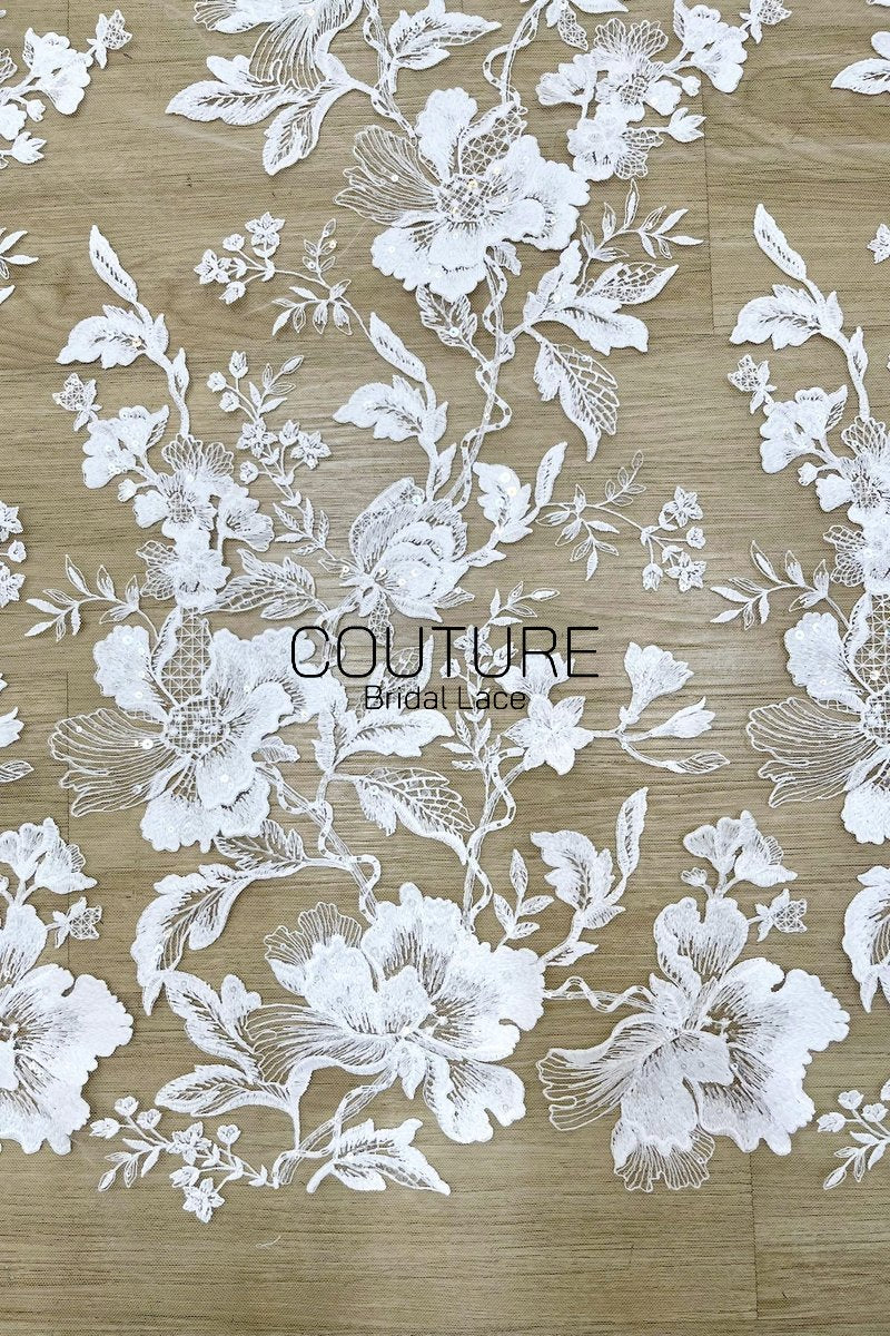 Floral Lace: Dense Allover Floral with Scalloped Border, 3 Meters