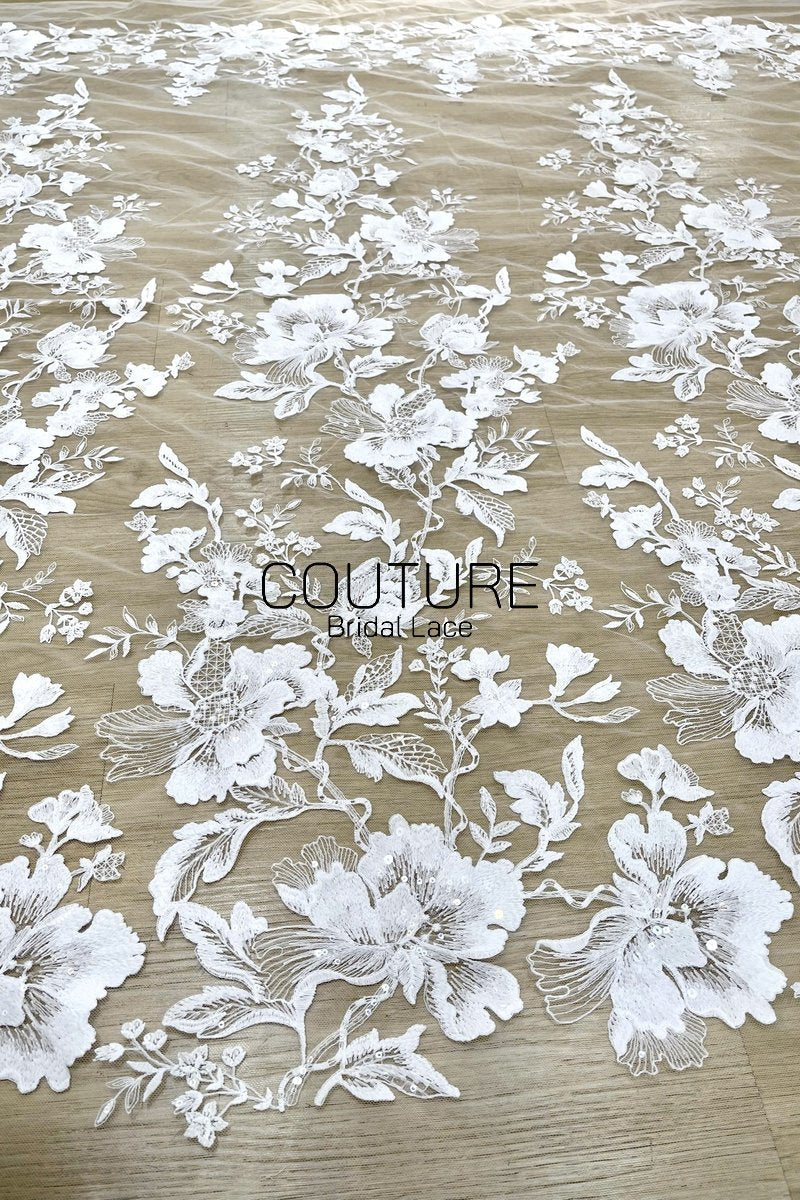 Floral Lace: Dense Allover Floral with Scalloped Border, 3 Meters