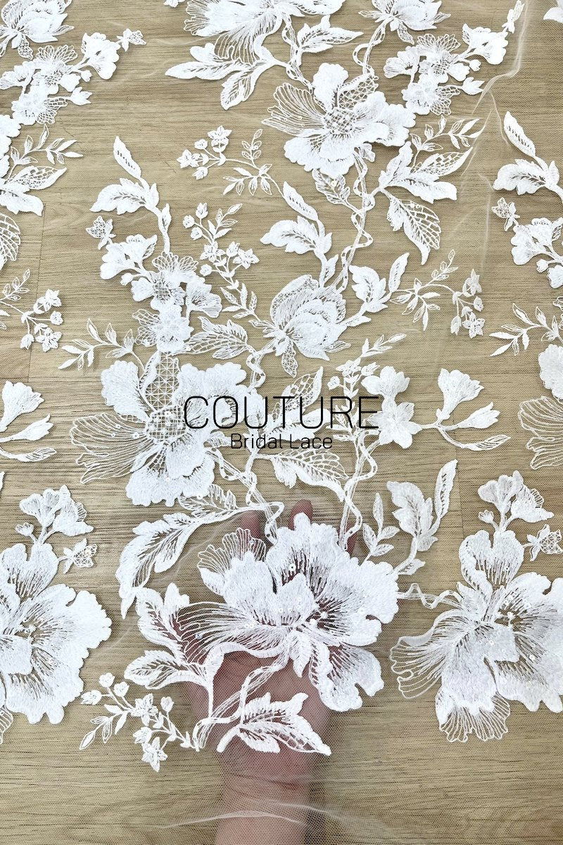 Floral Lace: Dense Allover Floral with Scalloped Border, 3 Meters