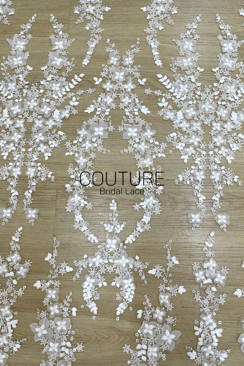 Floral Lace: Dense Allover Floral with Scalloped Border, 3 Meters