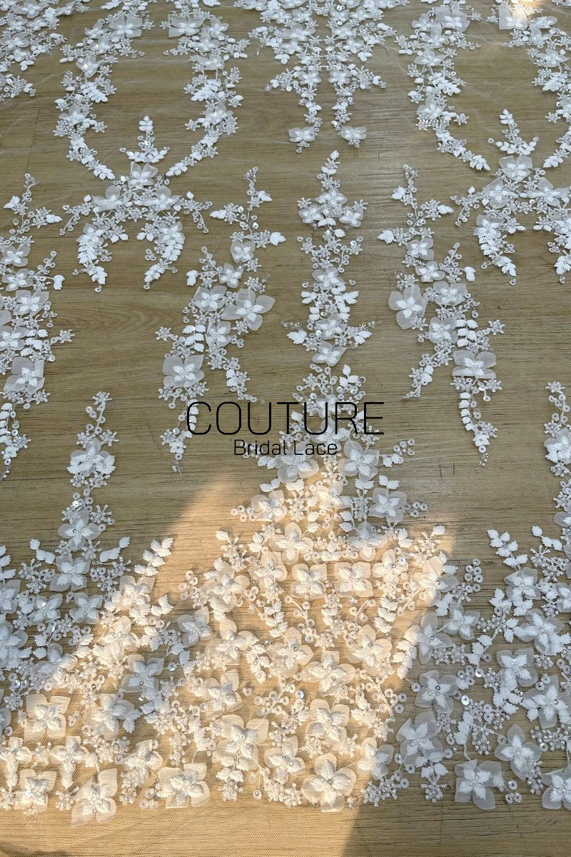 Floral Lace: Dense Allover Floral with Scalloped Border, 3 Meters