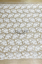 Floral Lace: White Embroidered Large Blooms with Scalloped Floral Edge Border, 1 Meter