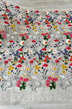 Color Lace: Floral Meadow with Delicate Scalloped Floral Border Edge, 1 Meter