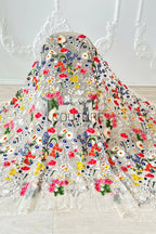 Color Lace: Floral Meadow with Delicate Scalloped Floral Border Edge, 1 Meter