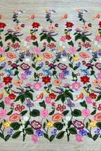 Color Lace: Vibrant Floral Butterfly Embroidered with Sheer Organza Scattered Garden Motifs Edge, 1 Meter