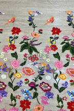 Color Lace: Vibrant Floral Butterfly Embroidered with Sheer Organza Scattered Garden Motifs Edge, 1 Meter
