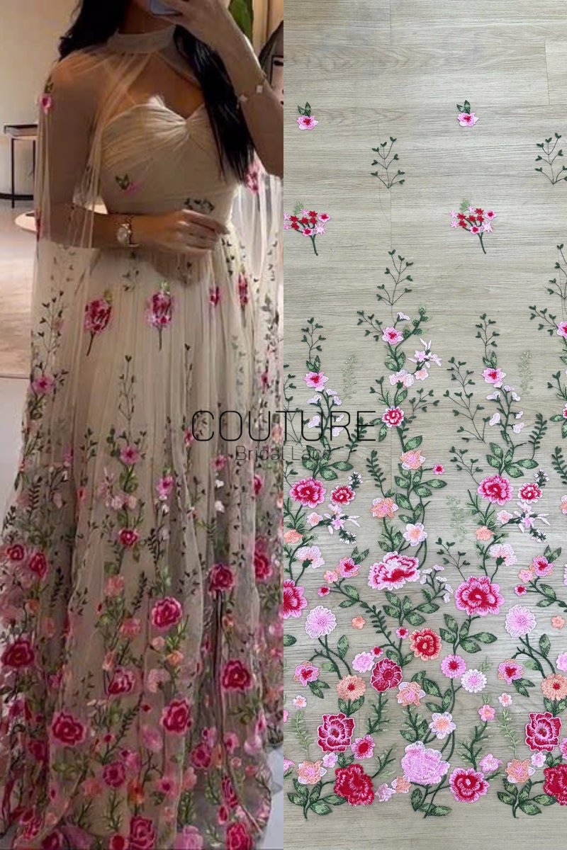 Color Lace: Floral Vine Garden with Graduated Dense Floral Scalloped Border, 1 Meter
