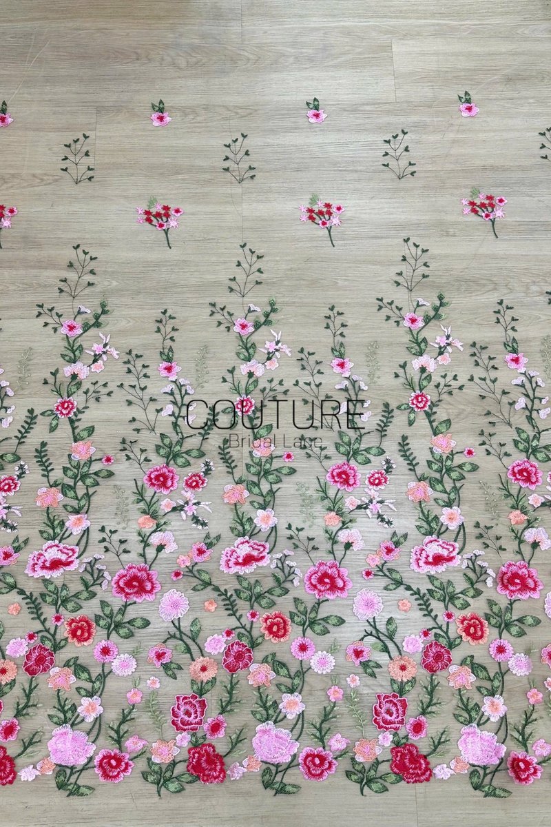 Color Lace: Floral Vine Garden with Graduated Dense Floral Scalloped Border, 1 Meter