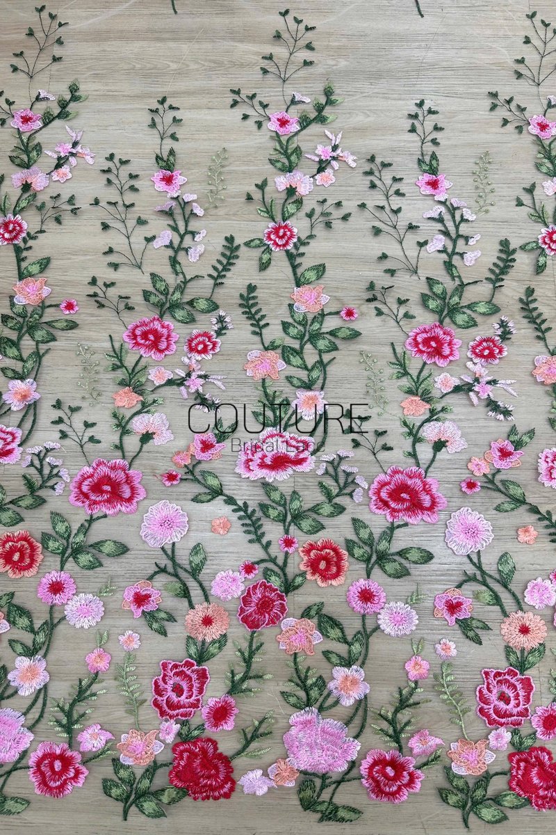 Color Lace: Floral Vine Garden with Graduated Dense Floral Scalloped Border, 1 Meter