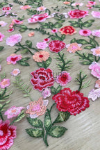 Color Lace: Floral Vine Garden with Graduated Dense Floral Scalloped Border, 1 Meter