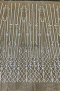 Color Lace: Sage Green Vertical Floral Stripes with Lavender Accents and Diamond Lattice Scalloped Border, 1 Meter