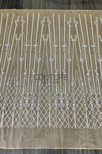 Color Lace: Sage Green Vertical Floral Stripes with Lavender Accents and Diamond Lattice Scalloped Border, 1 Meter