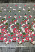 Color Lace: Floral Garden Embroidered with Scalloped Brown Edge Border, 1 Meter