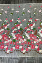 Color Lace: Floral Garden Embroidered with Scalloped Brown Edge Border, 1 Meter