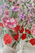 Color Lace: White Cascading Floral Vine Embroidery with Red Pink Purple Floral Border Edge, 1 Meter