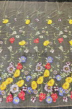 Color Lace: Taupe Floral Garden Embroidery with Delicate Straight Sheer Mesh Edge, 1 Meter