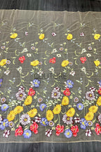 Color Lace: Taupe Floral Garden Embroidery with Delicate Straight Sheer Mesh Edge, 1 Meter
