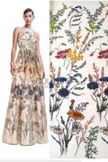 Color Lace: Ivory Botanical Floral Garden with Scattered Wildflower and Fern Border, 1 Meter