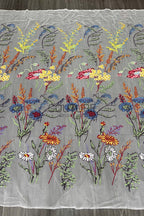 Color Lace: Ivory Botanical Floral Garden with Scattered Wildflower and Fern Border, 1 Meter