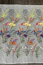 Color Lace: Ivory Botanical Floral Garden with Scattered Wildflower and Fern Border, 1 Meter
