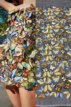 Color Lace: Butterfly Scattered Pattern with Sheer Straight Edge Border, 1 Meter