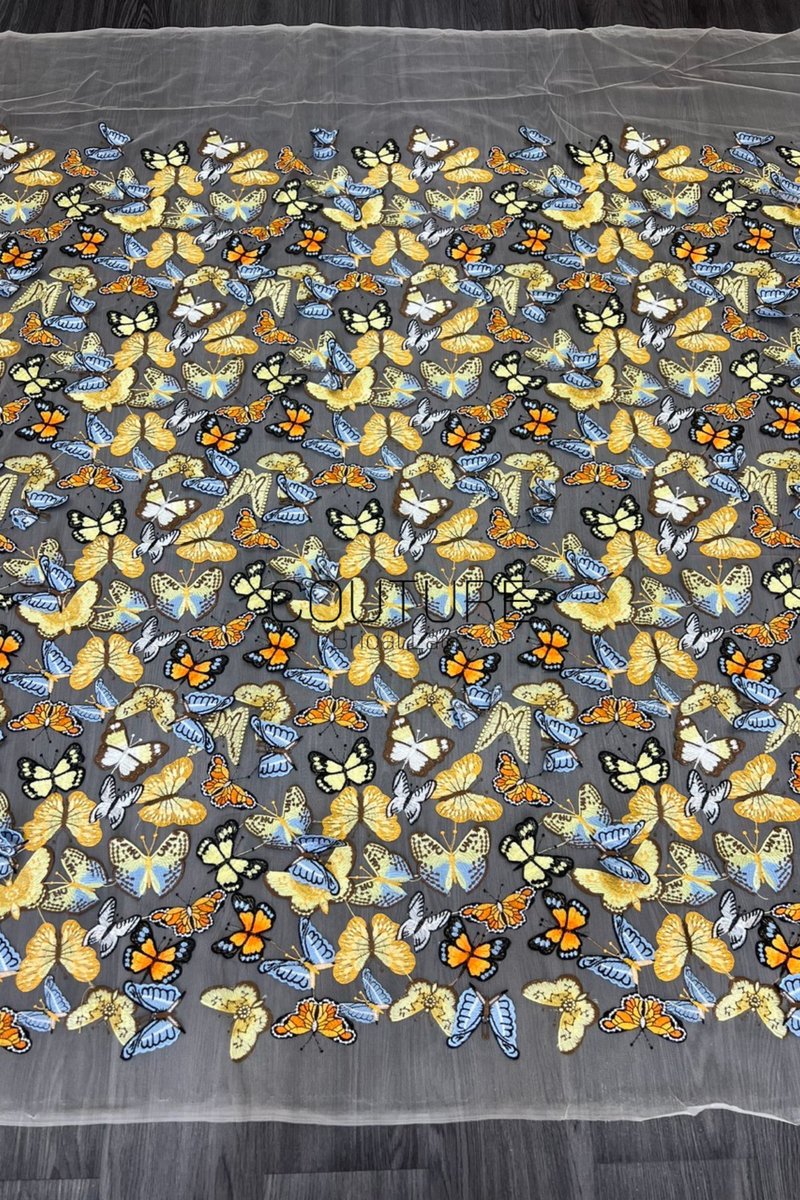 Color Lace: Butterfly Scattered Pattern with Sheer Straight Edge Border, 1 Meter