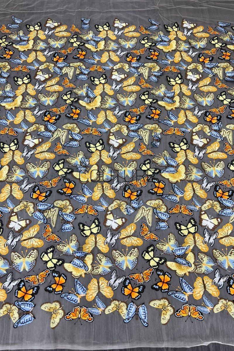 Color Lace: Butterfly Scattered Pattern with Sheer Straight Edge Border, 1 Meter