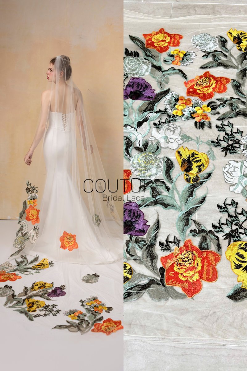 Color Lace: Floral Embroidery with Sage Green Scalloped Border Edge, 1 Meter